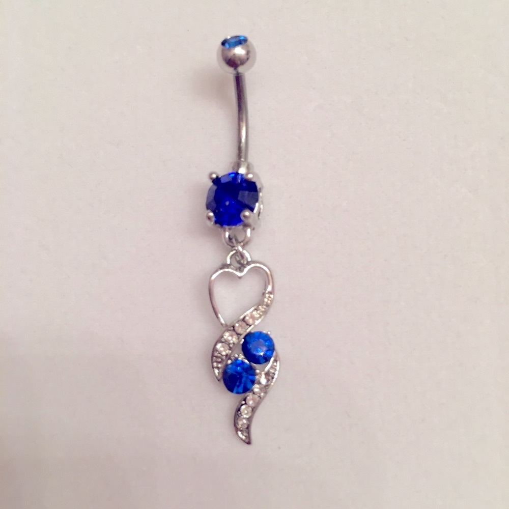Beautiful blue& White rhinestone heart navel 14g